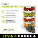 [LEVE 8 PAGUE 4] Potes Herméticos com Tampa com Vedação a Vácuo e Alças Laterais + 8 Copos de Vidro Fumê